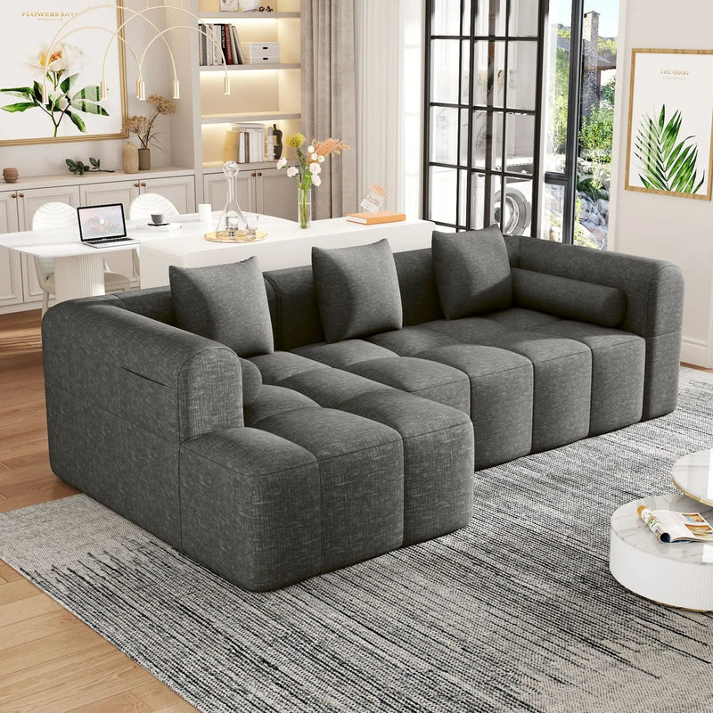 Sectional Free Combined Sofa With 2 Side Pockets by HouseOfZazla