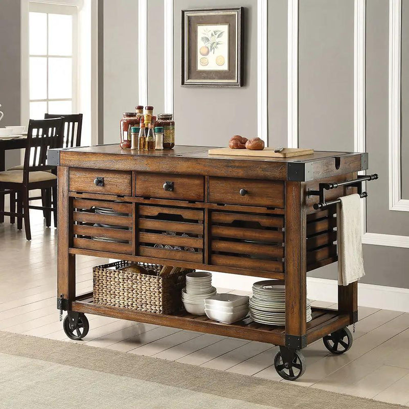 Kaif - Kitchen Cart - Distressed Chestnut by Unique Piece Furniture