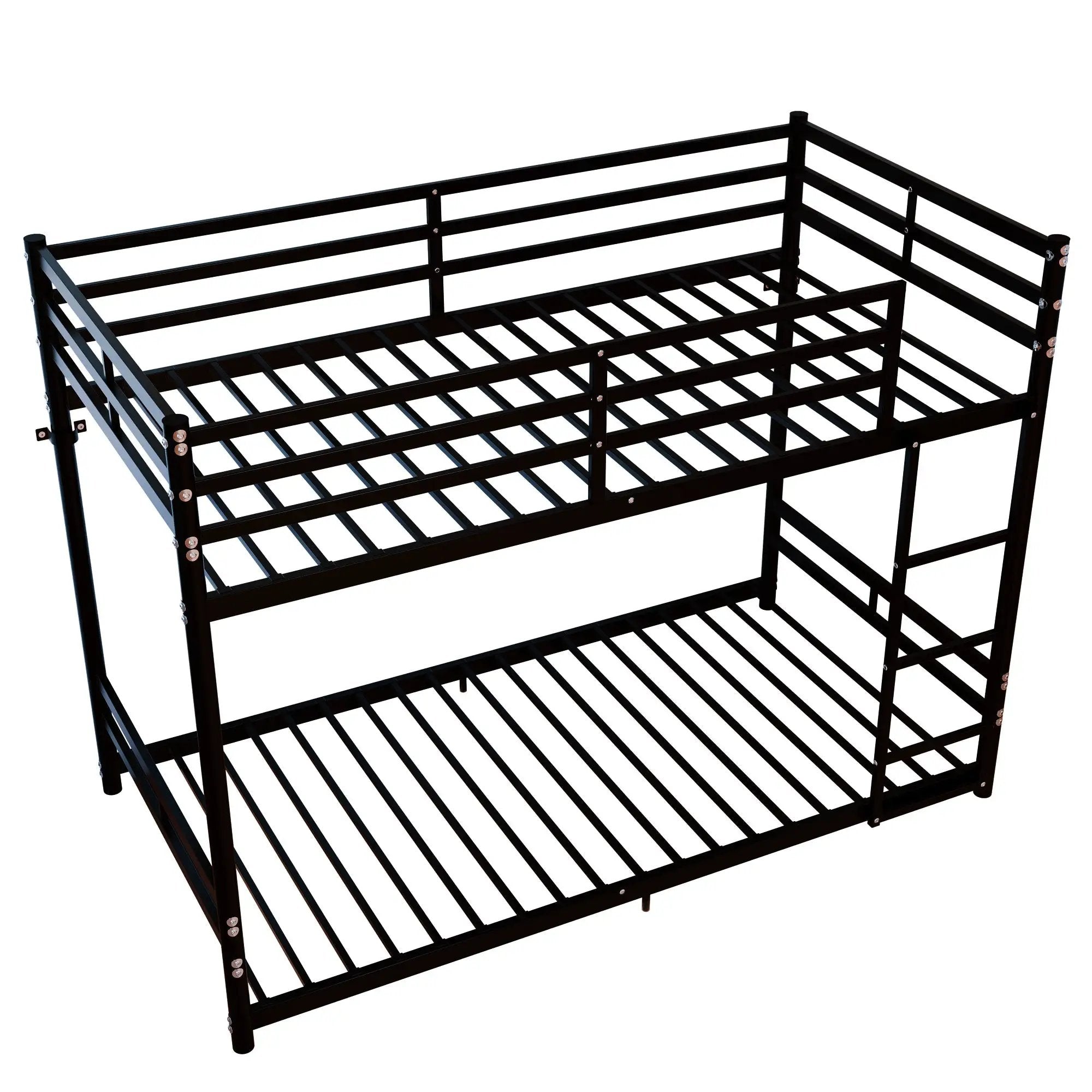 Bunk Bed with Ladder and High Guardrail Metal Bunk Bed, Storage Space, Noise Free, Twin Over Twin Size by HouseOfZazla