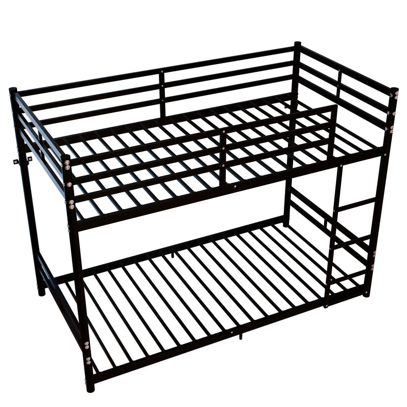 Bunk Bed with Ladder and High Guardrail Metal Bunk Bed, Storage Space, Noise Free, Twin Over Twin Size by HouseOfZazla