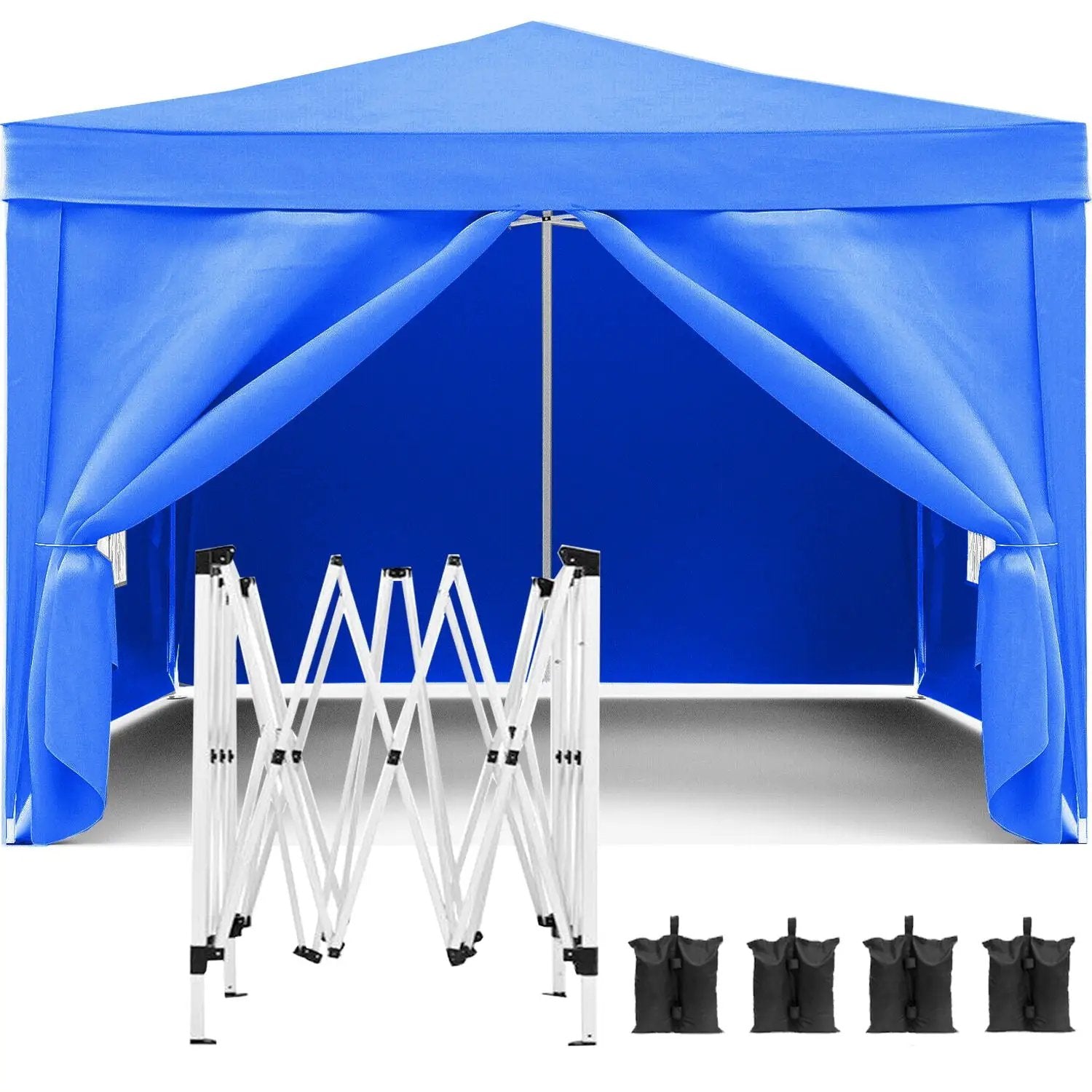 10'X10' Folding Canopy With 4 Removable Sidewalls Outdoor Event Shelter UPF 50+ Gazebo Portable Tents For Parties Beach Camping Wedding Ez Pop Up Canopy 4 Pieces Weight Bag + Carry Bag by Unique Piece Furniture
