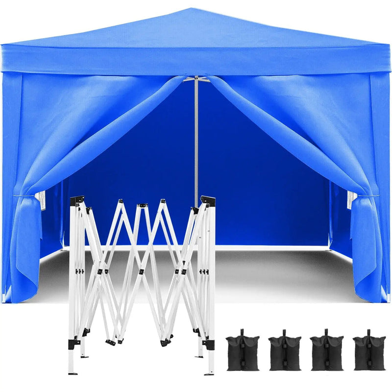 10'X10' Folding Canopy With 4 Removable Sidewalls Outdoor Event Shelter UPF 50+ Gazebo Portable Tents For Parties Beach Camping Wedding Ez Pop Up Canopy 4 Pieces Weight Bag + Carry Bag by Unique Piece Furniture