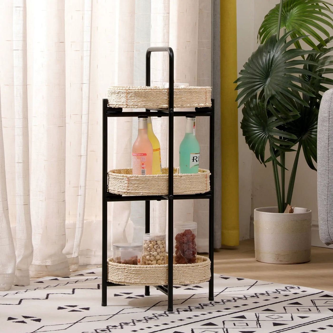 Modern 3 Tier Handwoven Side Table With Oval Organizer by HouseOfZazla