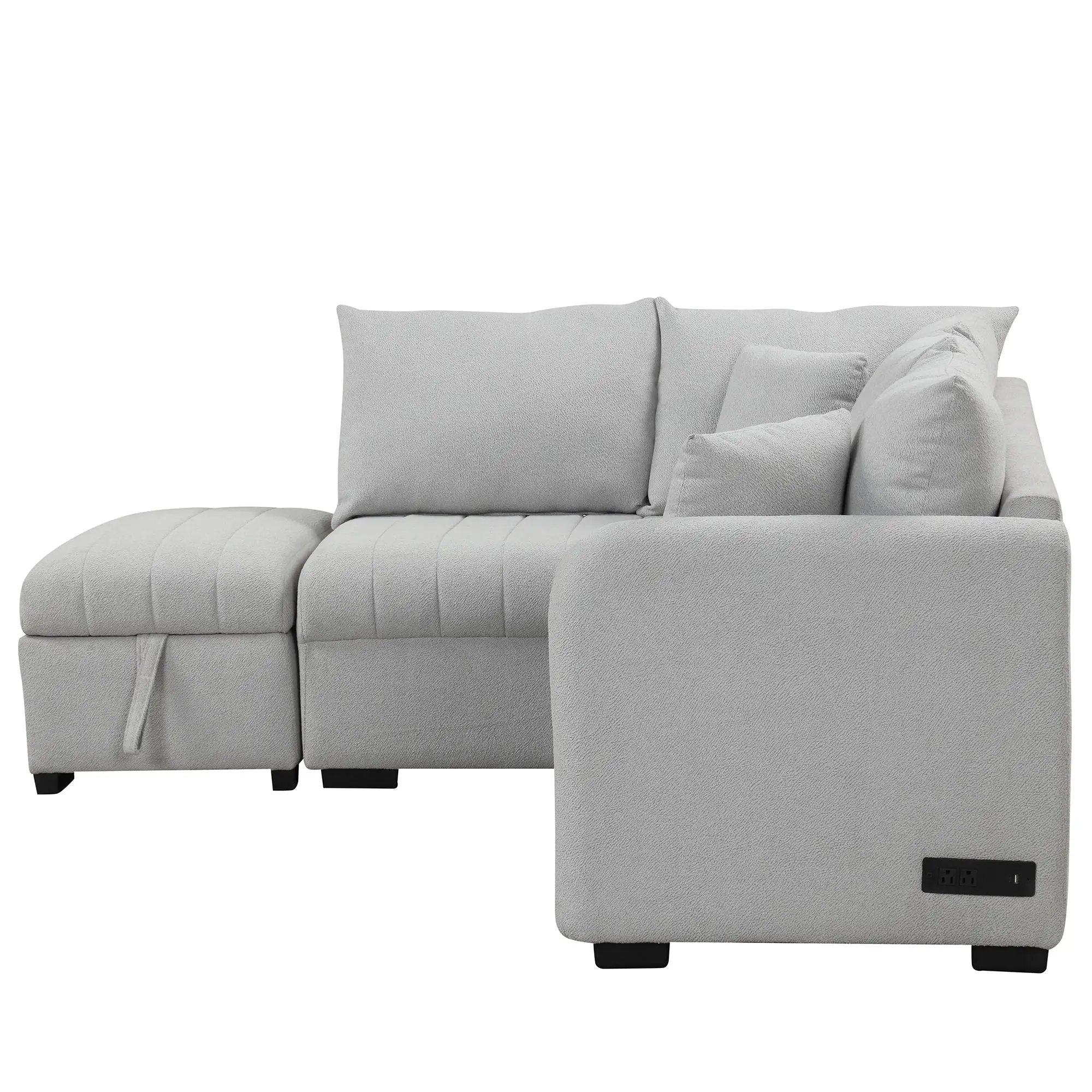 L-Shaped Sectional Pull Out Sofa Bed Sleeper Sofa With Two USB Ports, Two Power Sockets And A Movable Storage Ottoman by HouseOfZazla