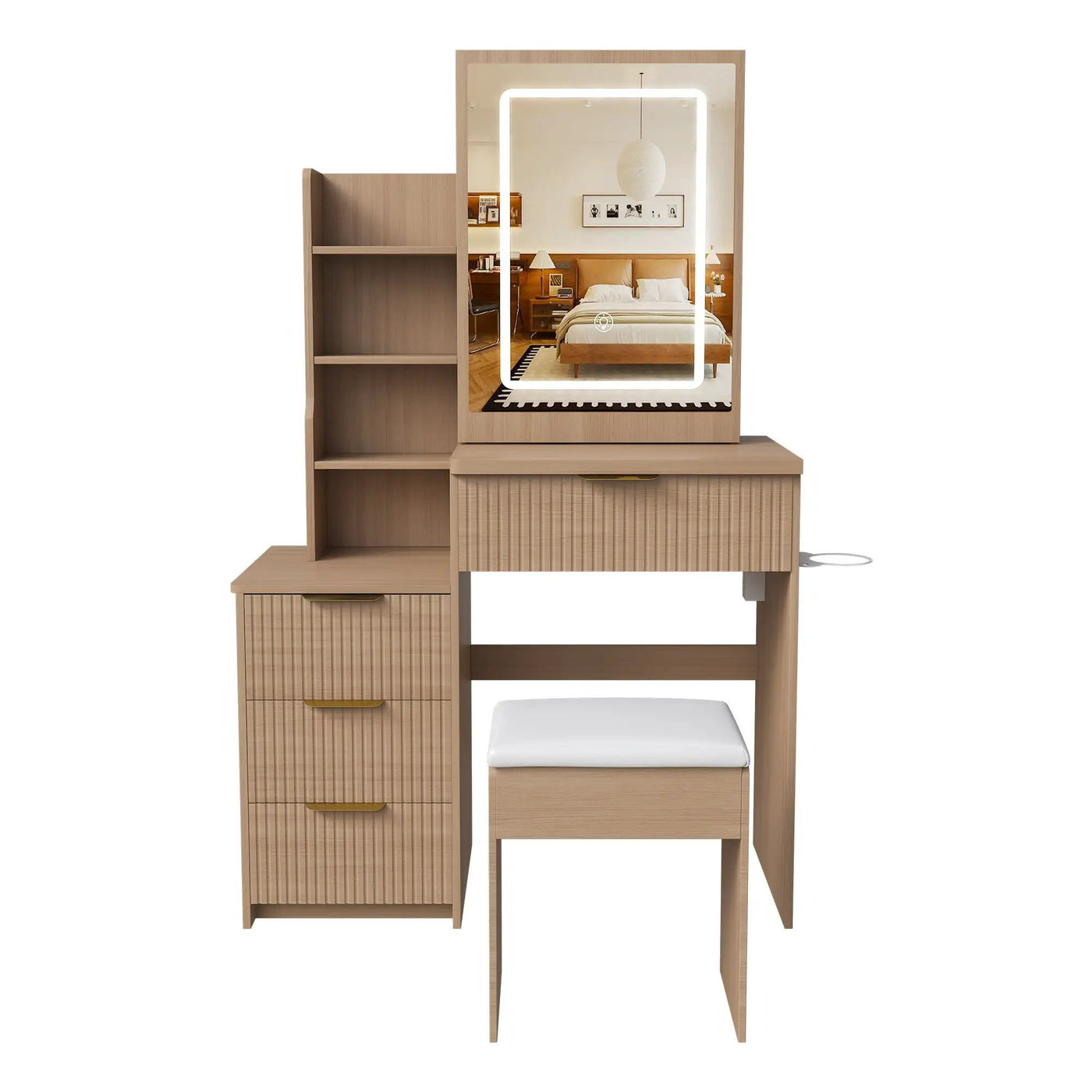 Modern Vanity Desk With 3 LED Lighting Modes, 4 Drawers by Unique Piece Furniture