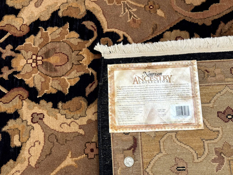 Handmade Wool Rug 8x10, Black & Dark Beige, Nourison, Traditional Rug by Jewel Rugs