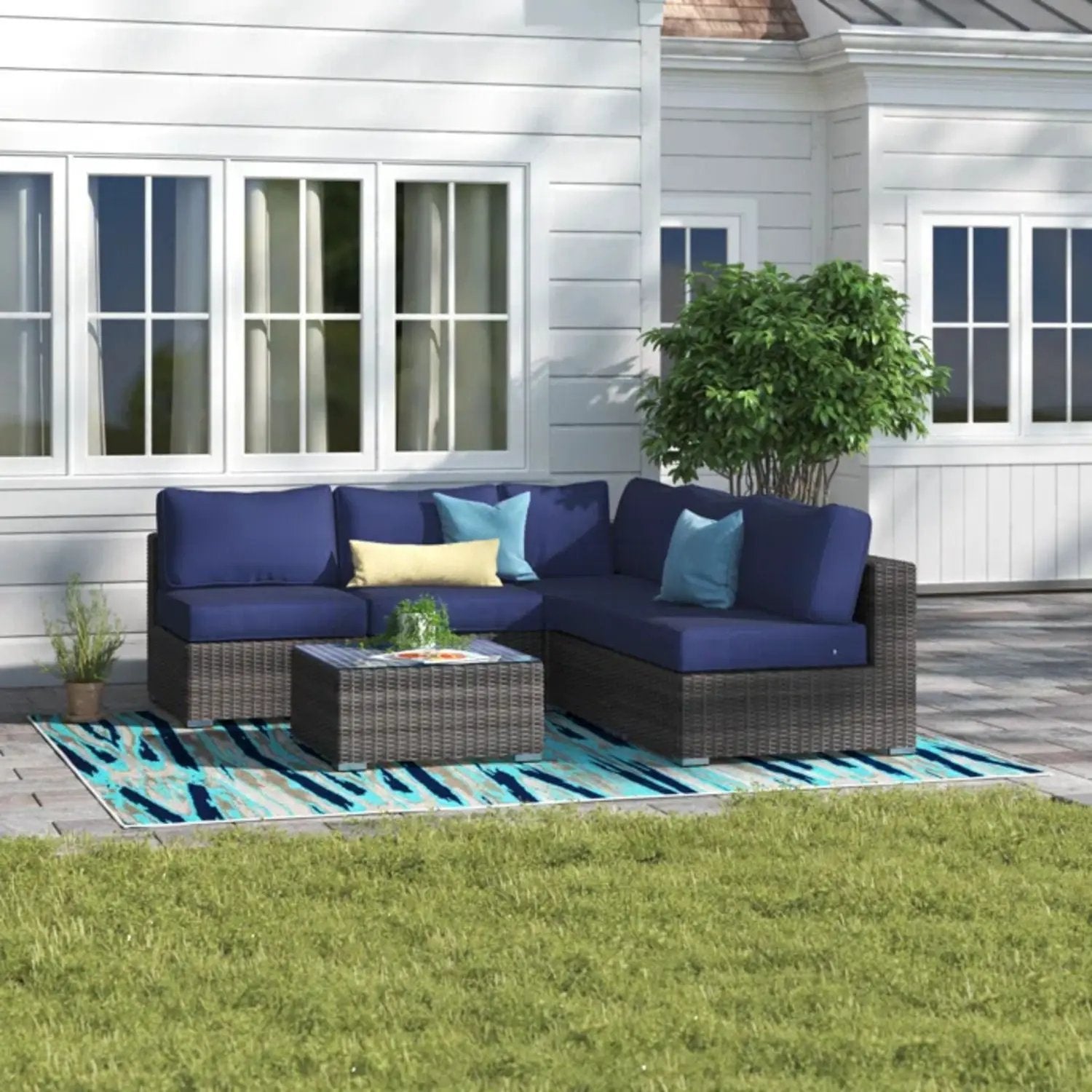 Seating Set With Cushions Handcrafted Wicker Design by HouseOfZazla