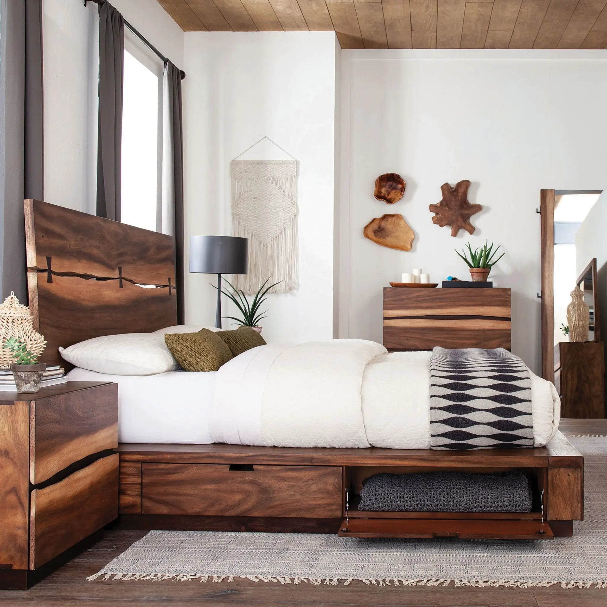 Winslow Wood Queen Storage Panel Bed Smokey Walnut by Unique Piece Furniture