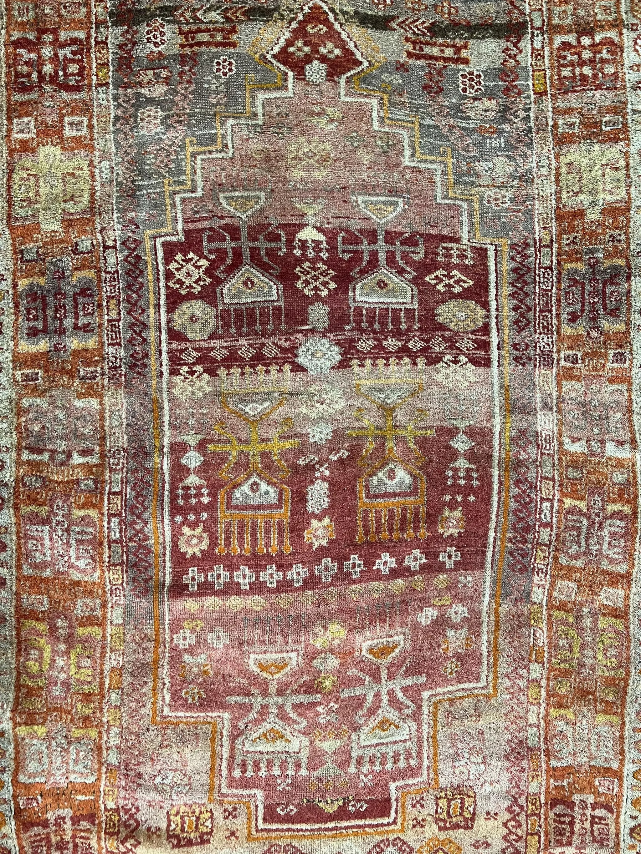 Antique Turkish Melas Rug 4x7, Tribal Geometric Unique Collectible Hand Knotted Wool Oriental Carpet, Rare 1920s Rug, Burnt Orange Red by Jewel Rugs