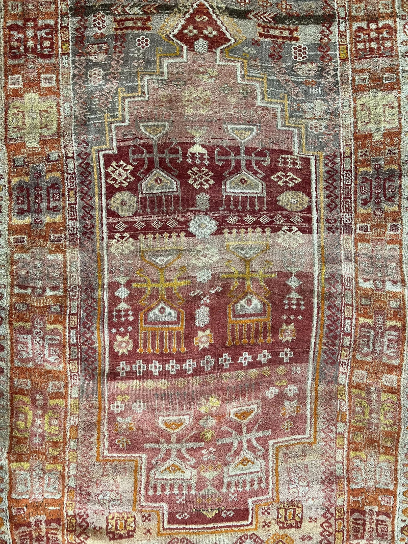 Antique Turkish Melas Rug 4x7, Tribal Geometric Unique Collectible Hand Knotted Wool Oriental Carpet, Rare 1920s Rug, Burnt Orange Red by Jewel Rugs