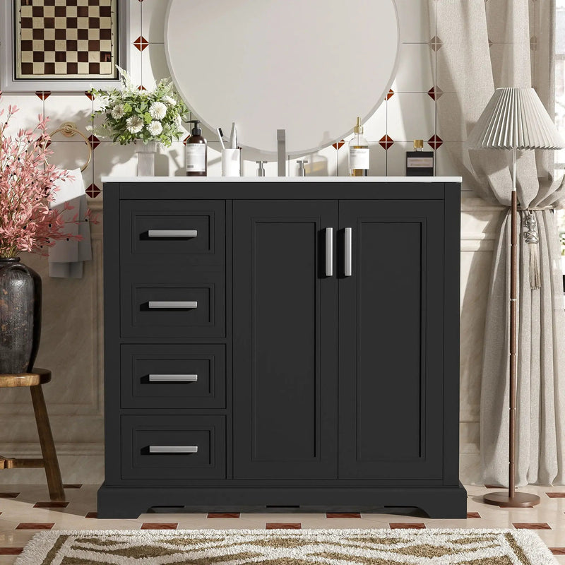 Bathroom Vanity With Sink, Soft Close Doors, Adjustable Shelf & 3 Drawers by Unique Piece Furniture
