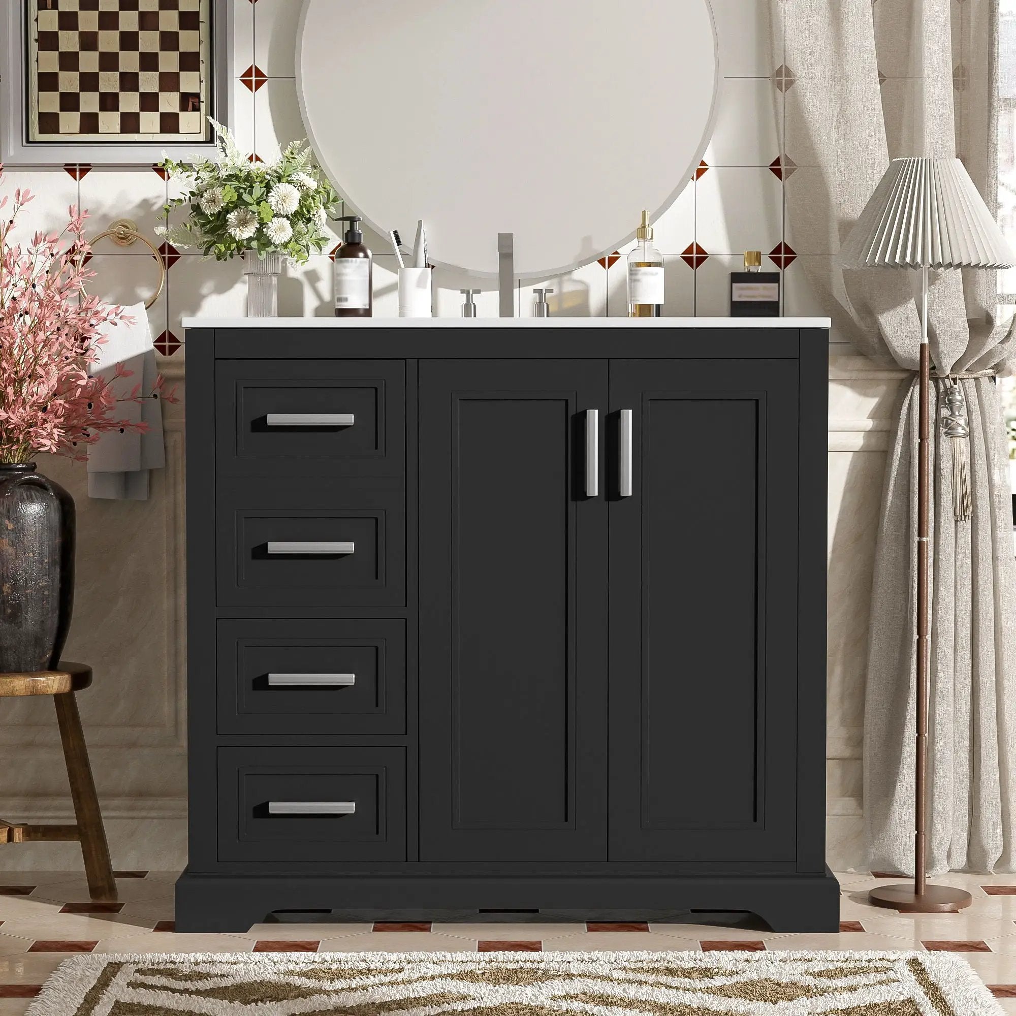 Bathroom Vanity With Sink, Soft Close Doors, Adjustable Shelf & 3 Drawers by HouseOfZazla