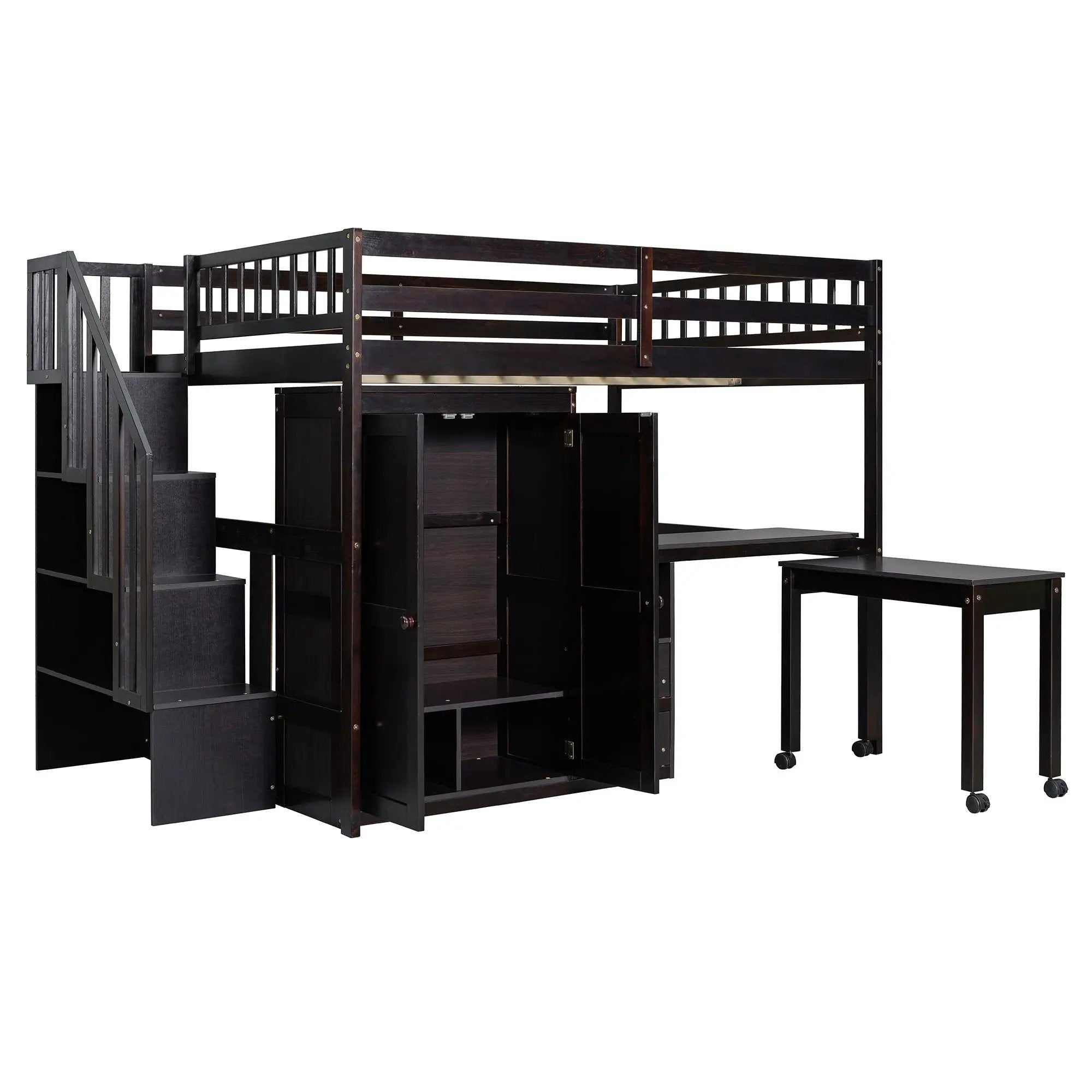 Loft Bed With Stairs, Bookshelf, Drawers, Desk & Wardrobe, Space Saving Multifunctional Furniture by HouseOfZazla