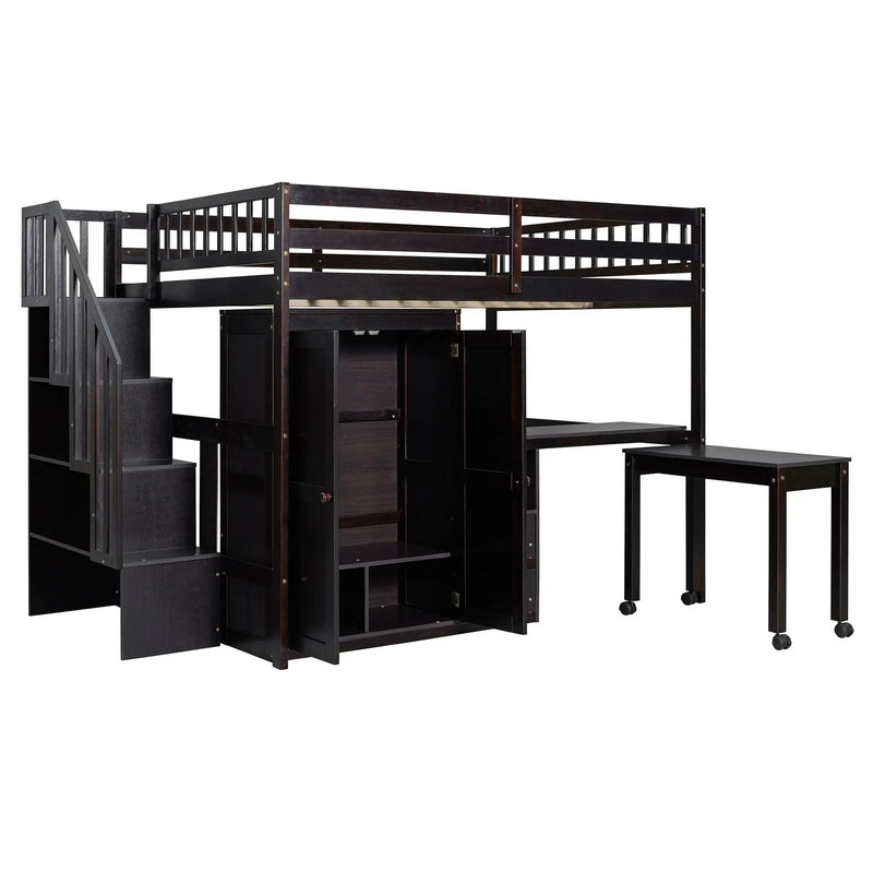 Loft Bed With Stairs, Bookshelf, Drawers, Desk & Wardrobe, Space Saving Multifunctional Furniture by HouseOfZazla