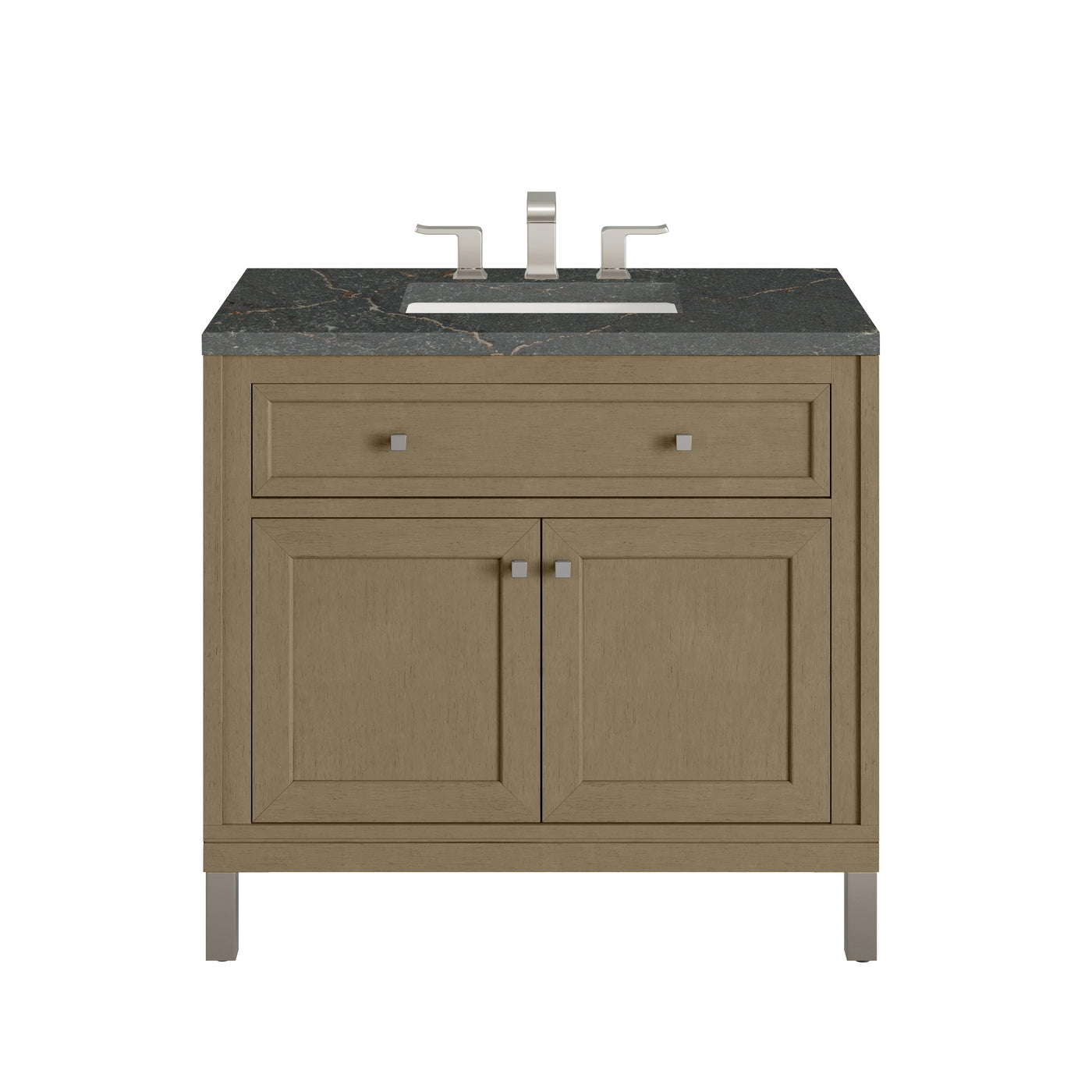 James Martin Chicago 36" Single Bathroom Vanity, Walnut Whisper with Parisien Bleu countertop