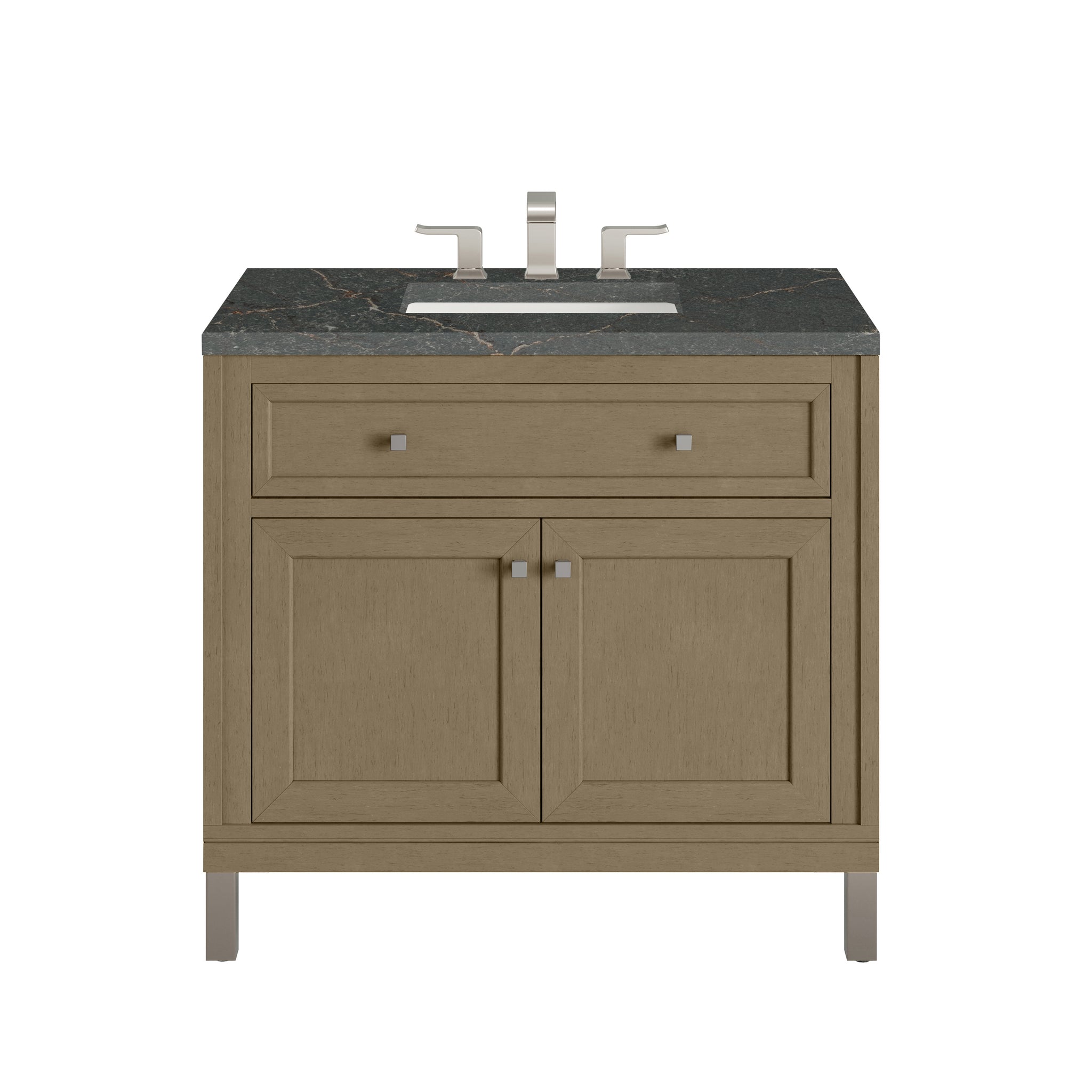 James Martin Chicago 36" Single Bathroom Vanity, Walnut Whisper with Parisien Bleu countertop