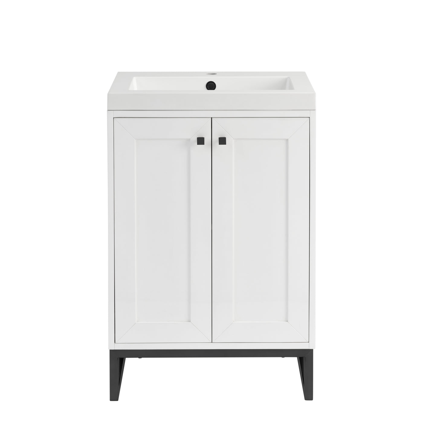 James Martin Chianti 24" Single Bathroom Vanity, Glossy White with White Glossy (Matte Black) countertop