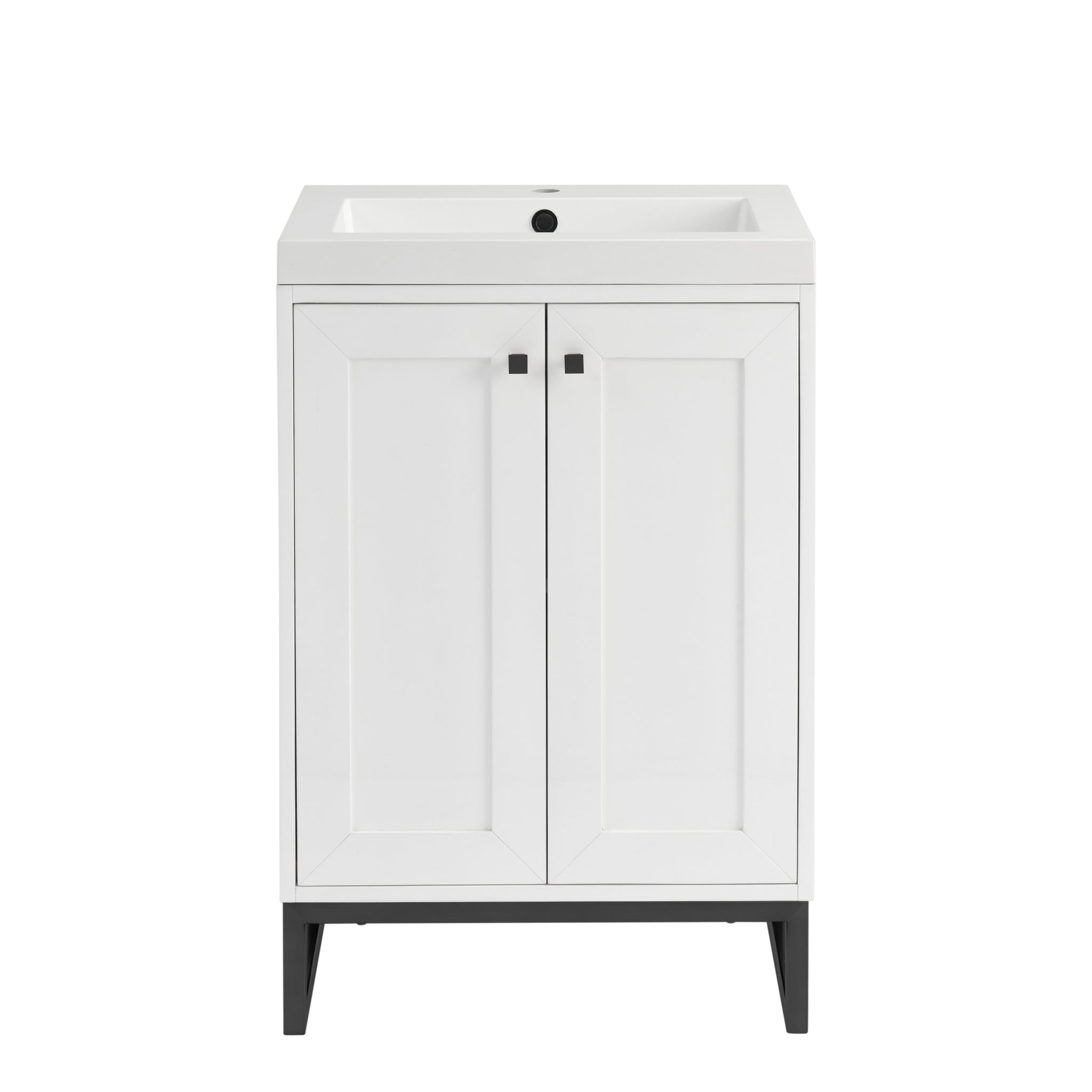 James Martin Chianti 24" Single Bathroom Vanity, Glossy White with White Glossy (Matte Black) countertop