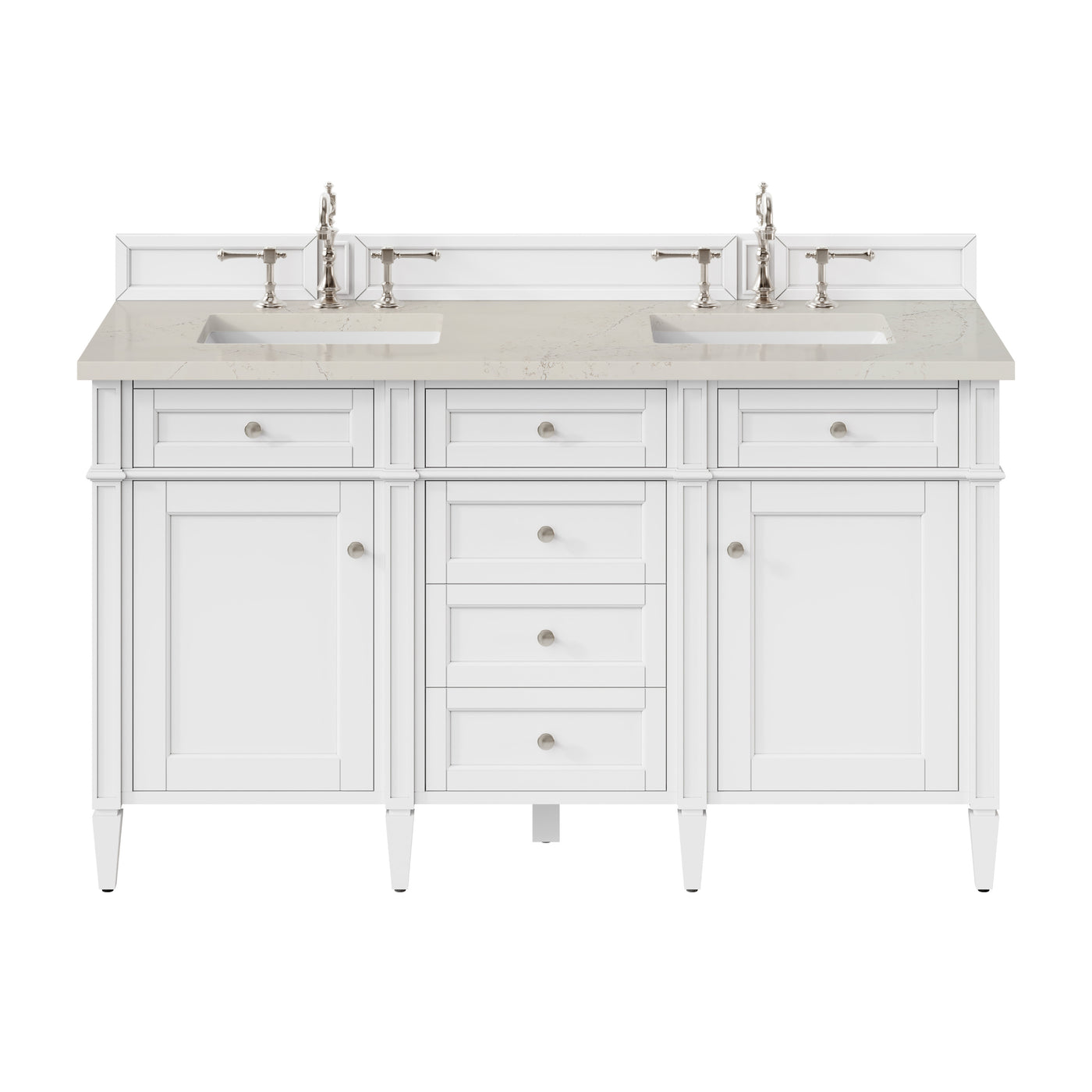James Martin Brittany 60" Double Bathroom Vanity, Bright White with Siberian countertop