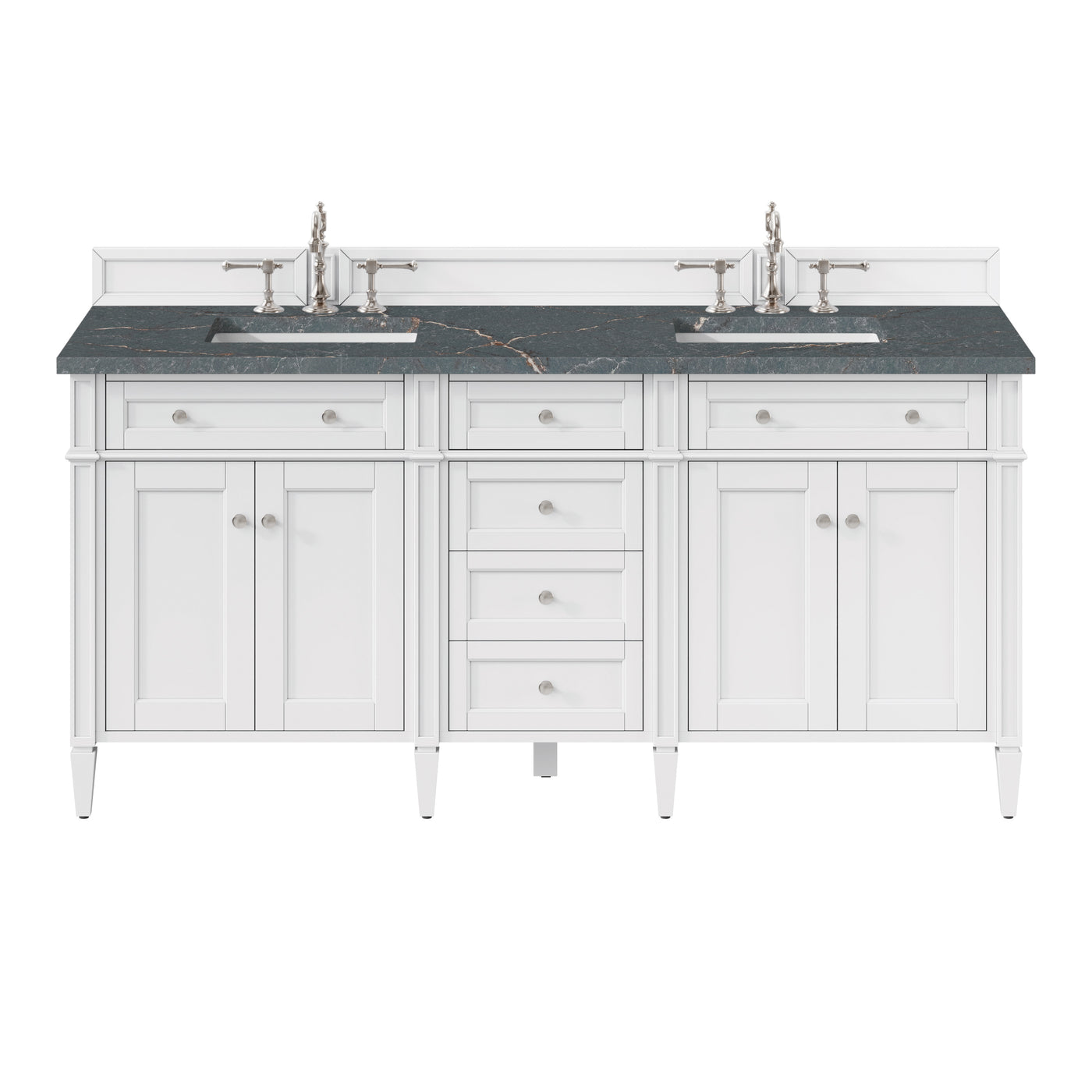 James Martin Brittany 72" Double Bathroom Vanity, Bright White with Parisien Bleu (FreePower) countertop