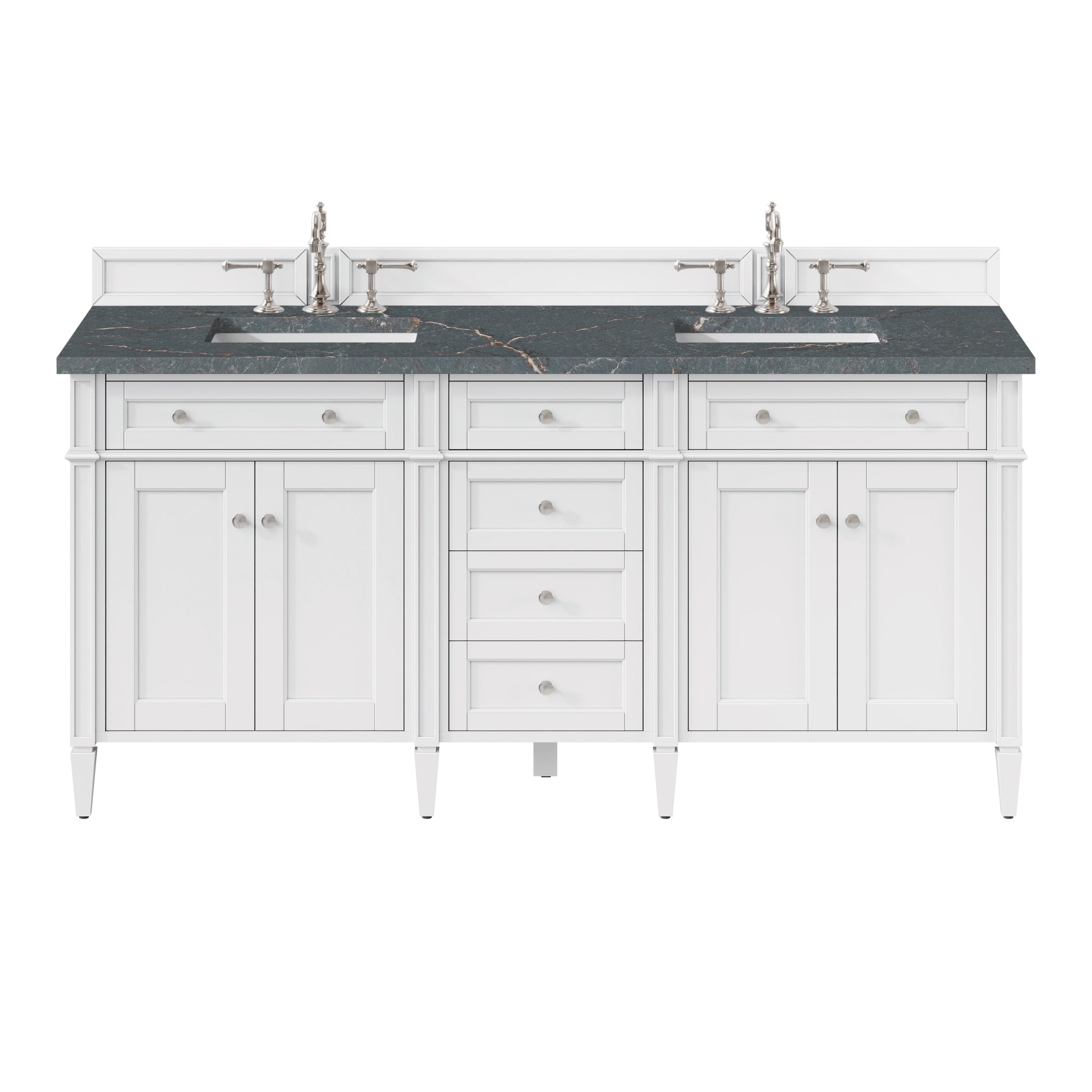 James Martin Brittany 72" Double Bathroom Vanity, Bright White with Parisien Bleu (FreePower) countertop