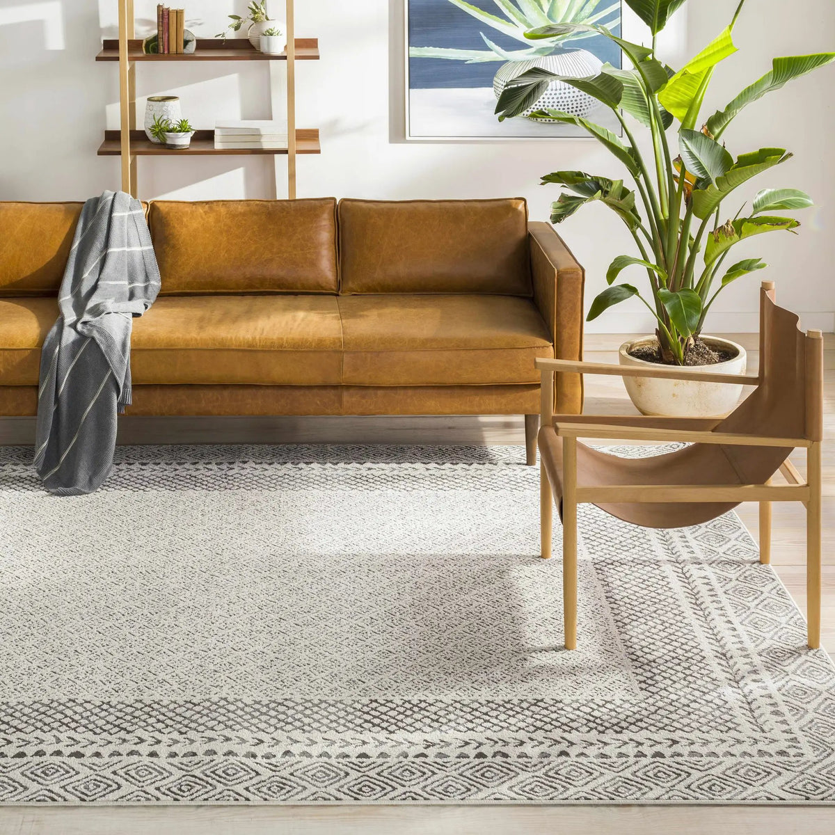 Burdette Soft Neutral Rug, installed in a room