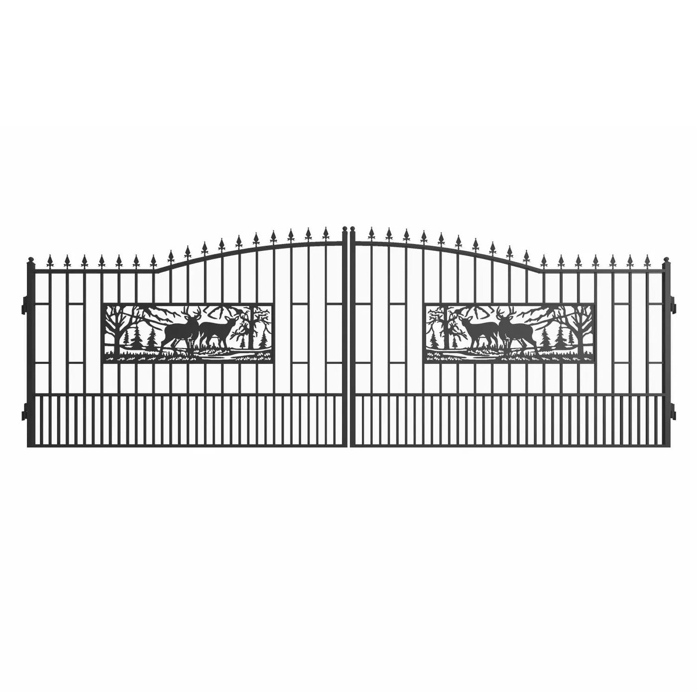 18x7 ft Steel Dual Swing Driveway Gate with Rectangular Deer Pattern by Chery Industrial