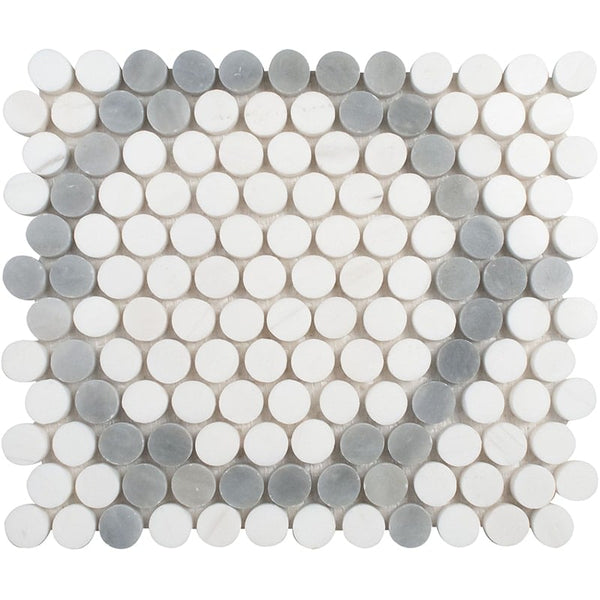 Bianco Dolomiti, Bardiglio Light Honed Penny Round 7 Marble Mosaics 8 7/16x10 1/16