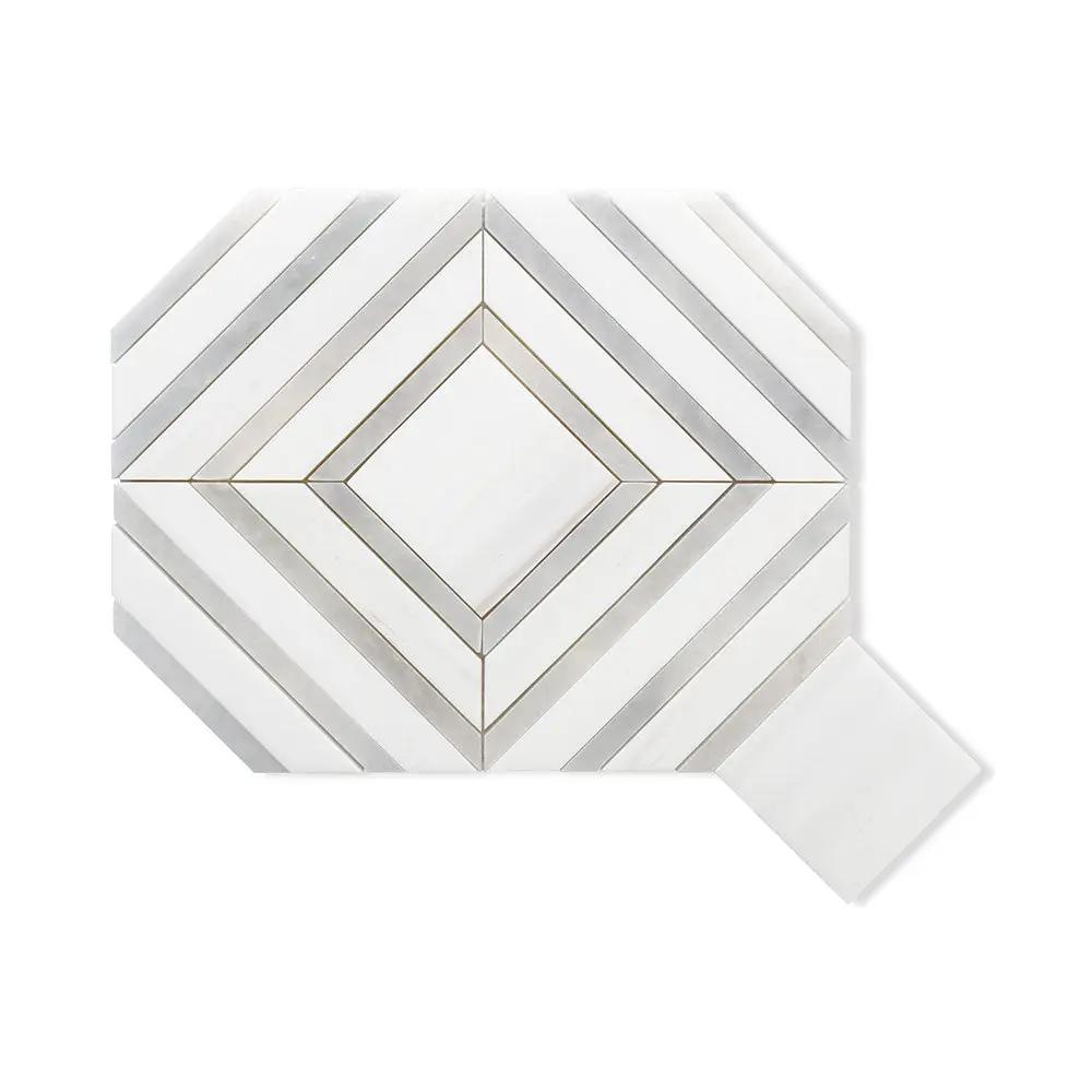 Bianco Dolomiti, Bardiglio Light Multi Finish Altair Marble Mosaics 9x11 1/4