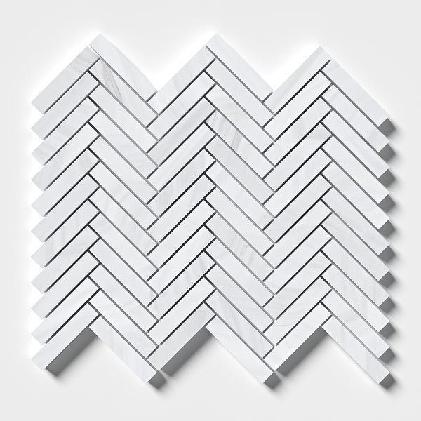 Bianco Dolomiti Honed Herringbone 5/8x3 Marble Mosaics 10 7/16x12 13/16