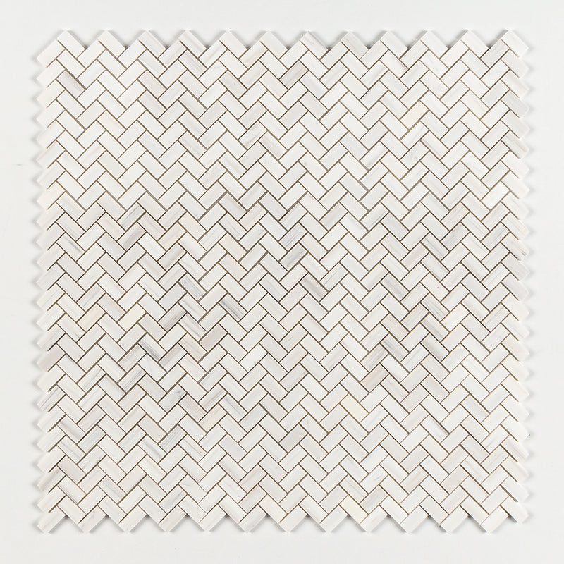 Bianco Dolomiti Honed Herringbone Marble Mosaics 12 1/8x13 3/8 Marble Honed 16x16 Mosaics — 1