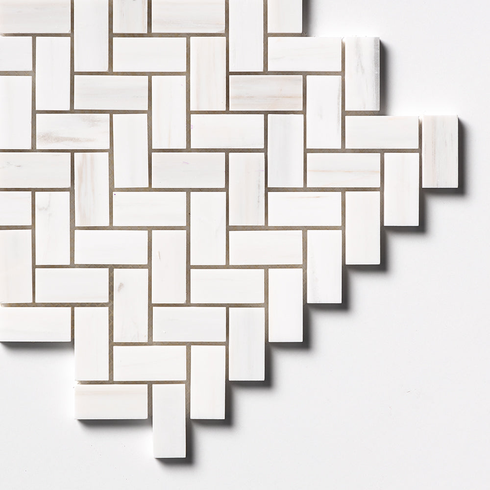 Bianco Dolomiti Honed Herringbone Marble Mosaics 12 1/8x13 3/8 Marble Honed 16x16 Mosaics — 3