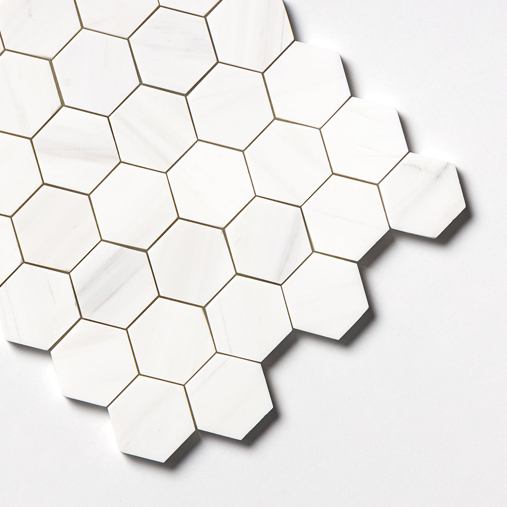 Bianco Dolomiti Honed Hexagon Marble Mosaics 10 3/8x12 Marble Honed 12x12 Mosaics — 2