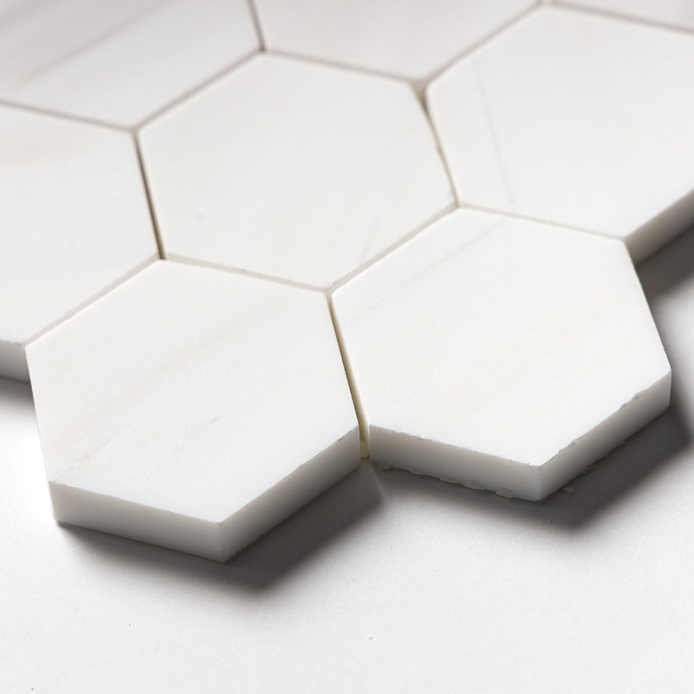 Bianco Dolomiti Honed Hexagon Marble Mosaics 10 3/8x12 Marble Honed 12x12 Mosaics — 4