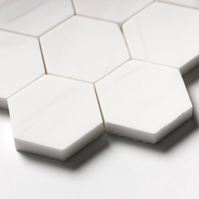 Bianco Dolomiti Honed Hexagon Marble Mosaics 10 3/8x12 Marble Honed 12x12 Mosaics — 4