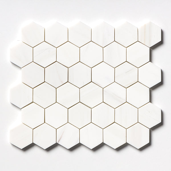 Bianco Dolomiti Honed Hexagon Marble Mosaics 10 3/8x12