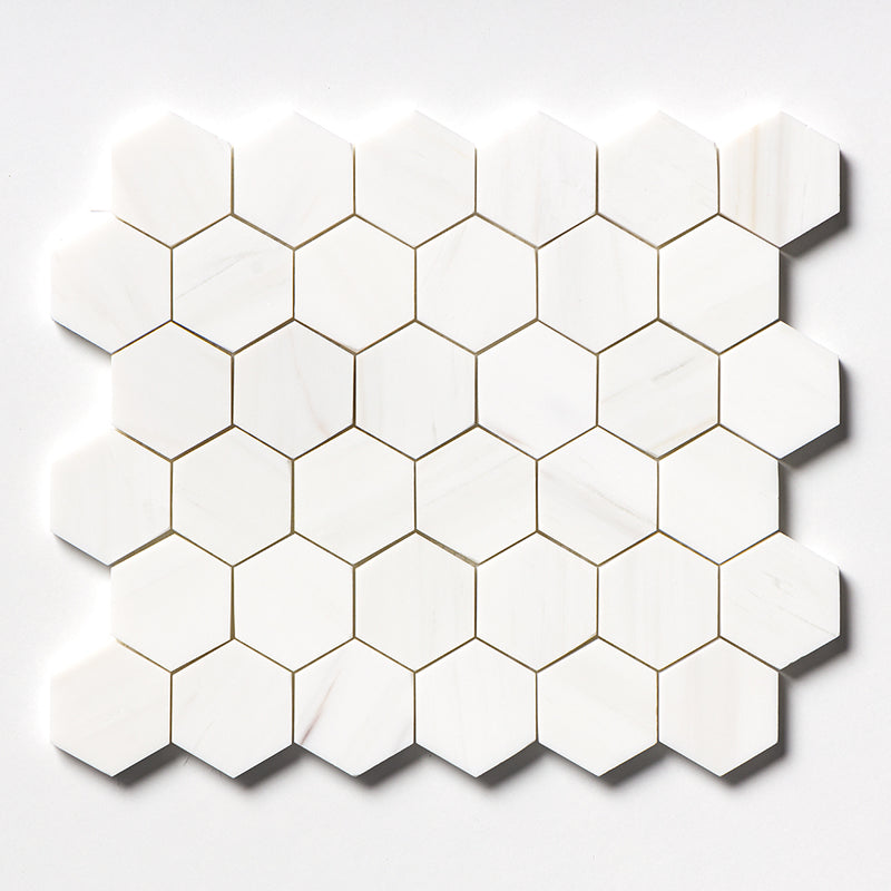 Bianco Dolomiti Honed Hexagon Marble Mosaics 10 3/8x12 Marble Honed 12x12 Mosaics