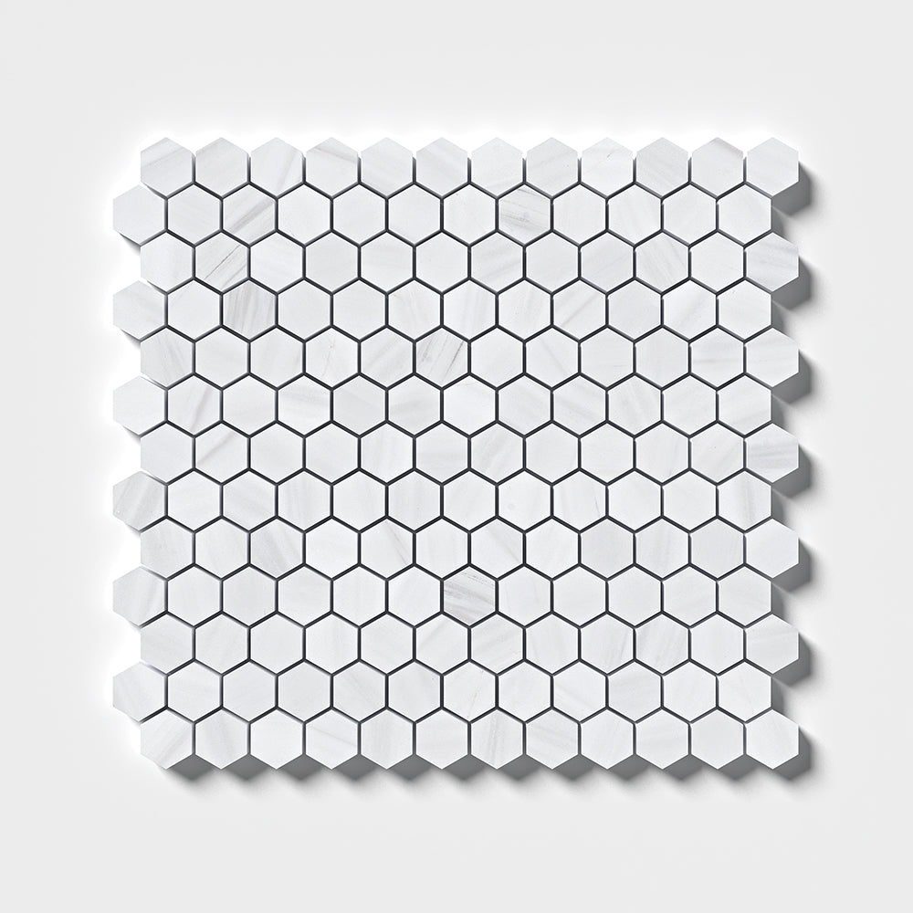 Bianco Dolomiti Honed Hexagon 1x1 Marble Mosaics 11 1/2x12 1/4 Marble Honed 12x12 Mosaics