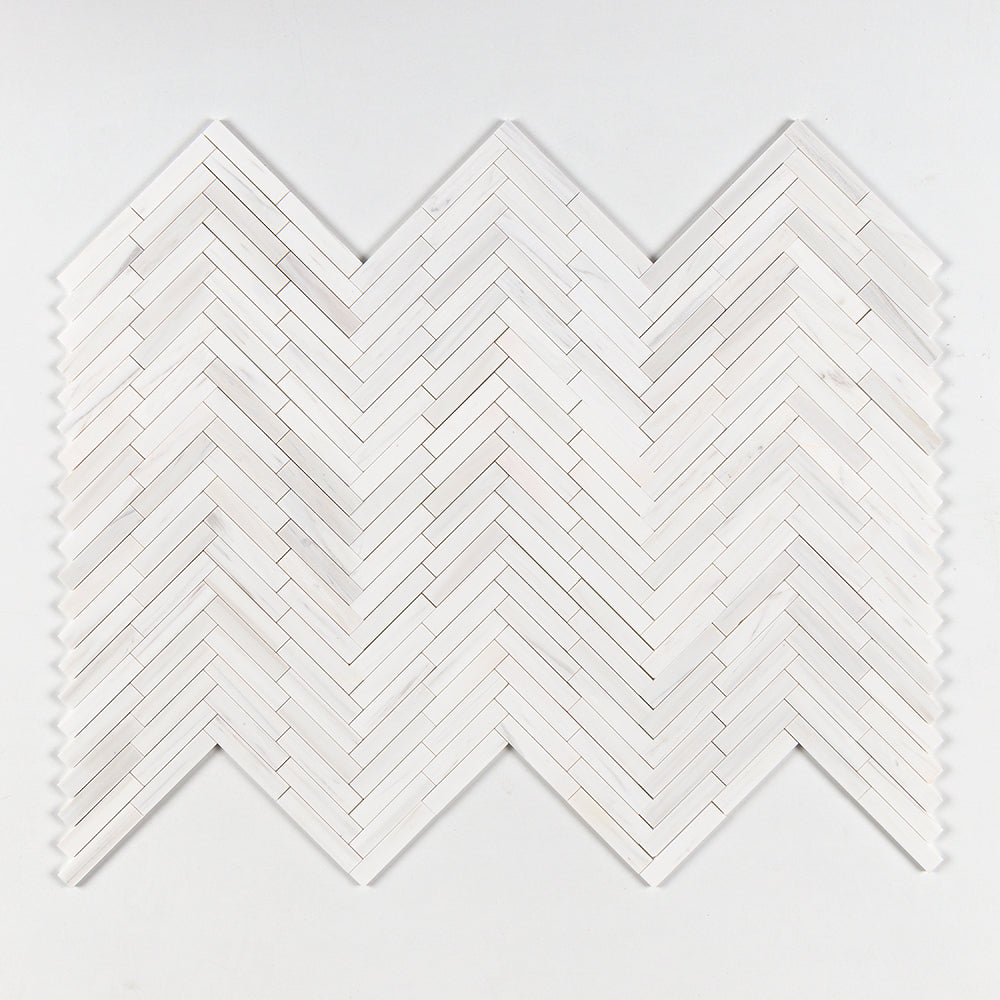 Bianco Dolomiti Honed Large Herringbone Marble Mosaics 12 7/8x9 11/32 Marble Honed 14x14 Mosaics — 1