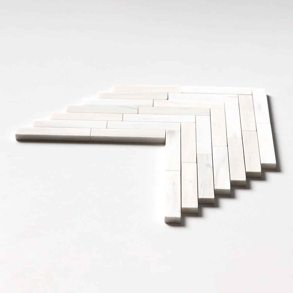 Bianco Dolomiti Honed Large Herringbone Marble Mosaics 12 7/8x9 11/32 Marble Honed 14x14 Mosaics — 2