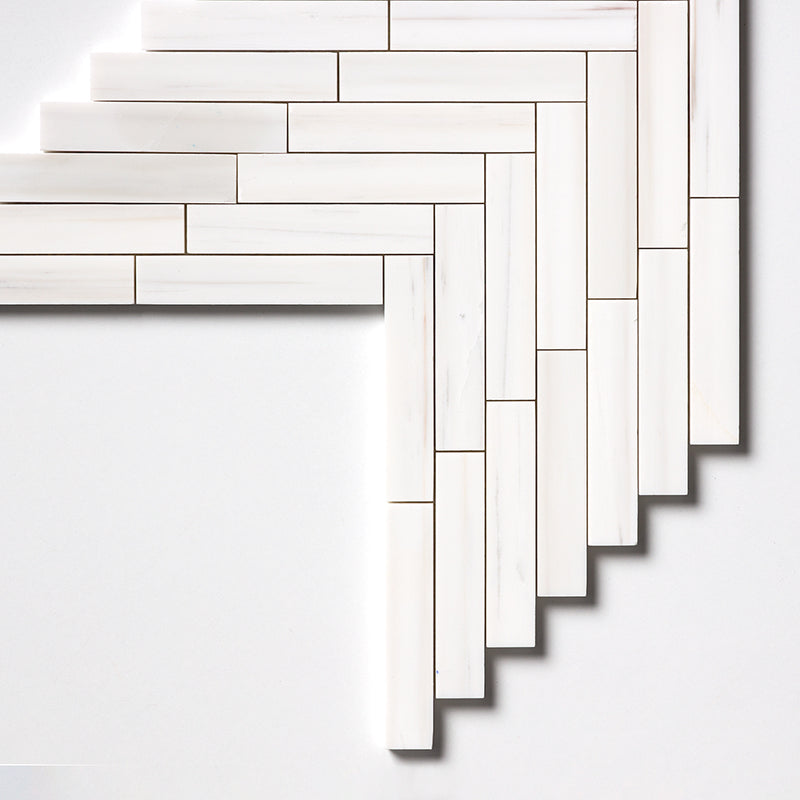 Bianco Dolomiti Honed Large Herringbone Marble Mosaics 12 7/8x9 11/32 Marble Honed 14x14 Mosaics — 3