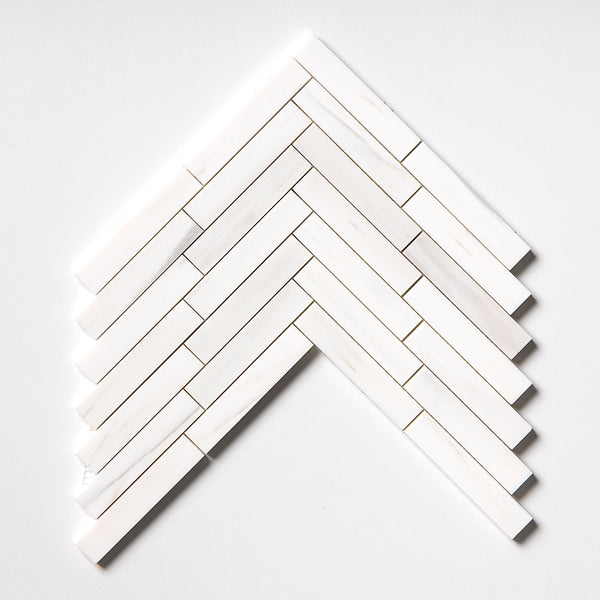 Bianco Dolomiti Honed Large Herringbone Marble Mosaics 12 7/8x9 11/32