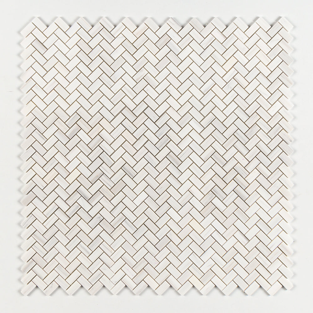 Bianco Dolomiti Polished Herringbone Marble Mosaics 12 1/8x13 3/8 Marble Polished 16x16 Mosaics — 1