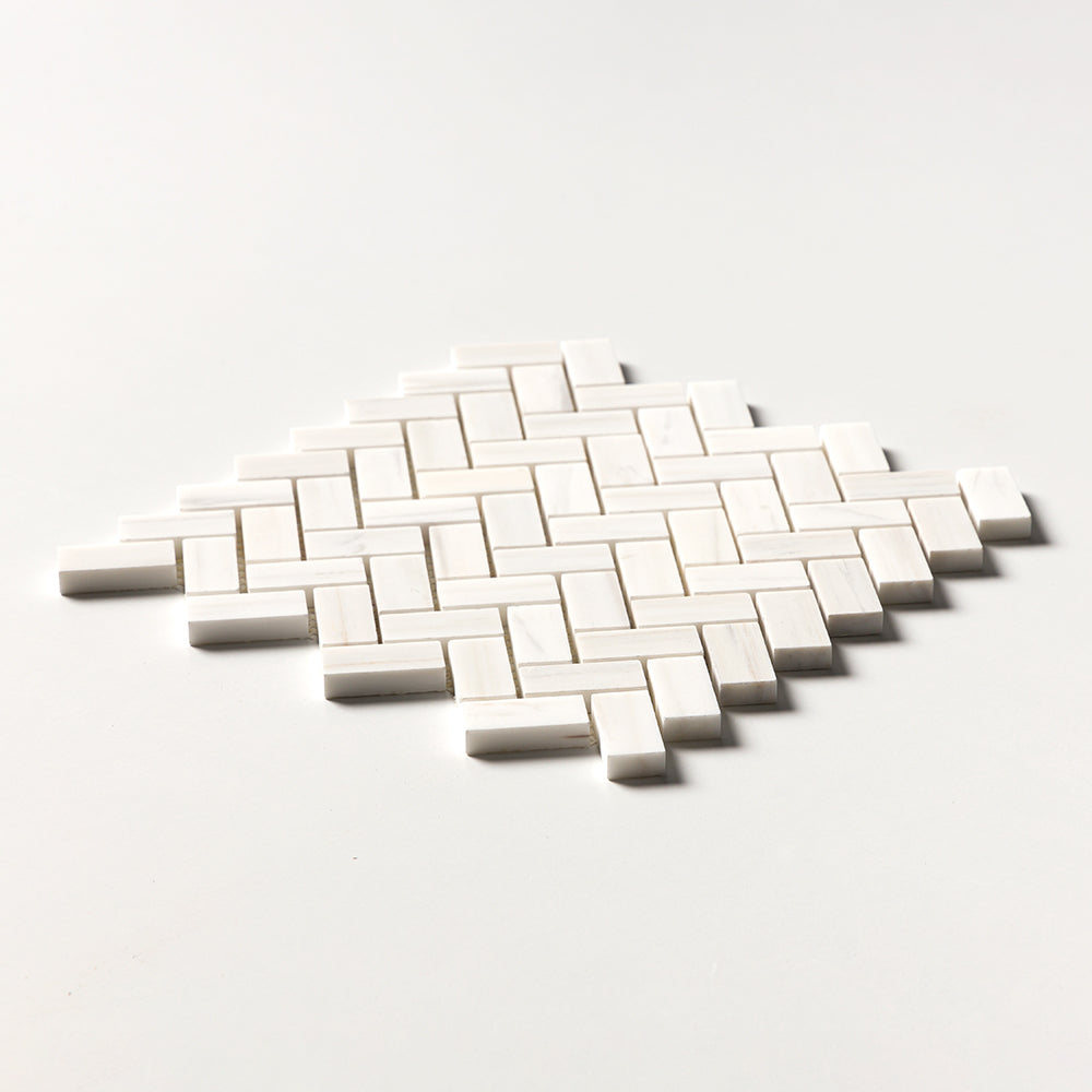 Bianco Dolomiti Polished Herringbone Marble Mosaics 12 1/8x13 3/8 Marble Polished 16x16 Mosaics — 2