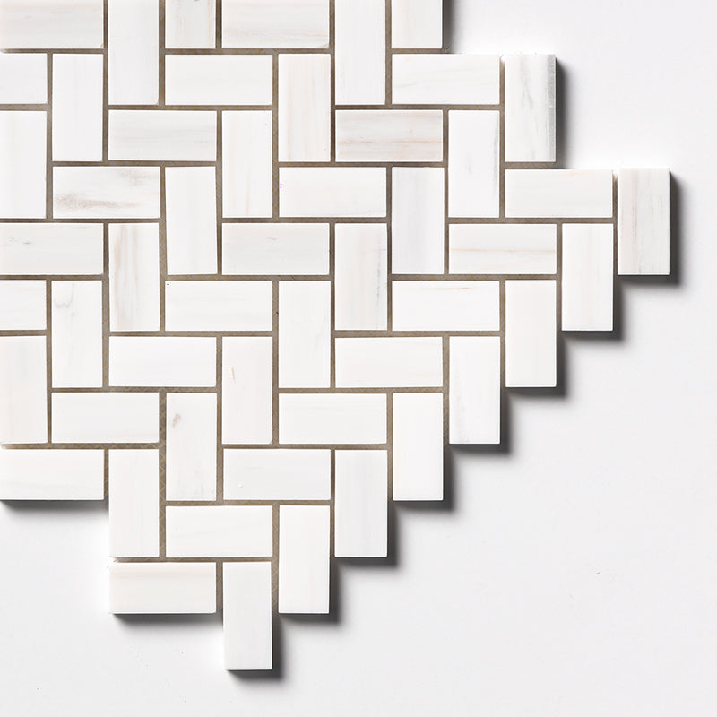 Bianco Dolomiti Polished Herringbone Marble Mosaics 12 1/8x13 3/8 Marble Polished 16x16 Mosaics — 3