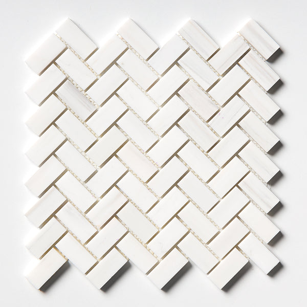 Bianco Dolomiti Polished Herringbone Marble Mosaics 12 1/8x13 3/8