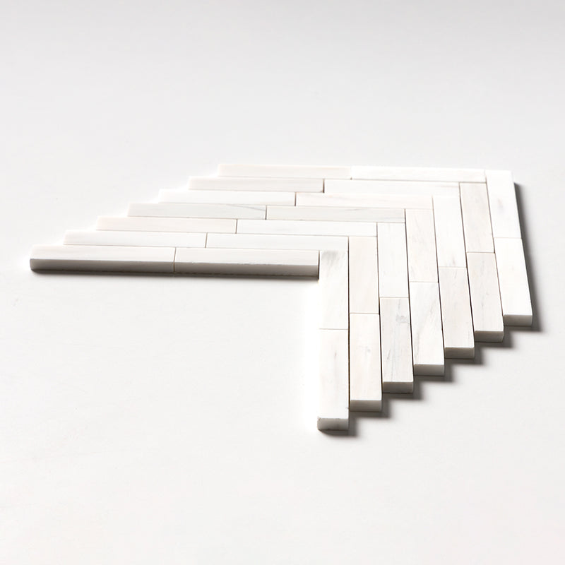 Bianco Dolomiti Polished Large Herringbone Marble Mosaics 12 7/8x8 9/16 Marble Polished 12x12 Mosaics — 2