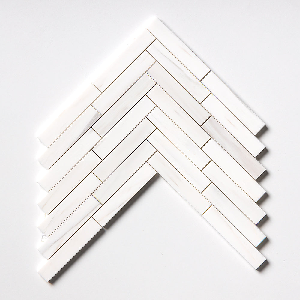 Bianco Dolomiti Polished Large Herringbone Marble Mosaics 12 7/8x8 9/16 Marble Polished 12x12 Mosaics