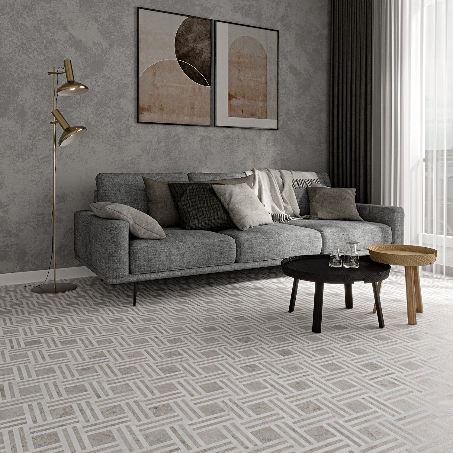 Bianco Dolomiti, Silver Mystique Multi Finish Maze Basket Marble Mosaics 14 15/16x17 11/16 Marble Multi Finish 18x18 Mosaics — 3