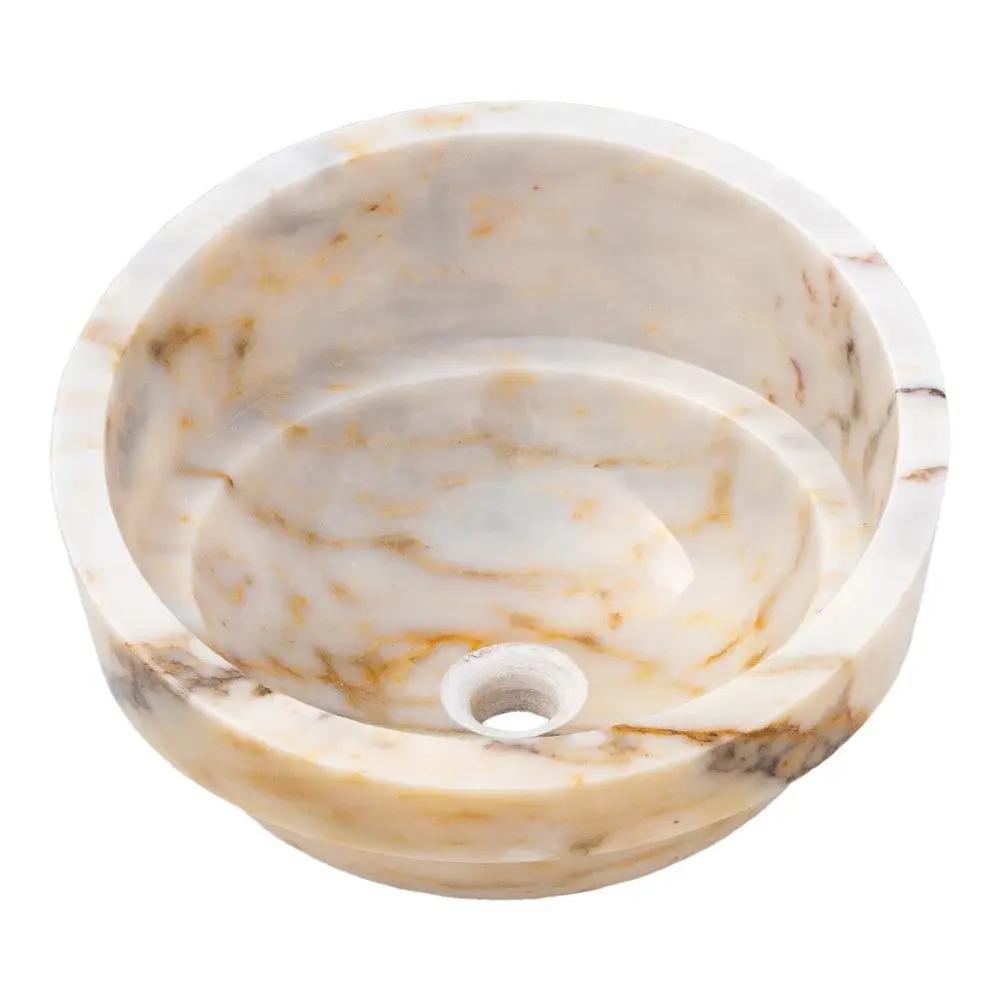Bianco Giallo Marble Polished Vessel Sink Bowl Handcrafted Turkish Stone 16 x 9 inches by GobekDesign